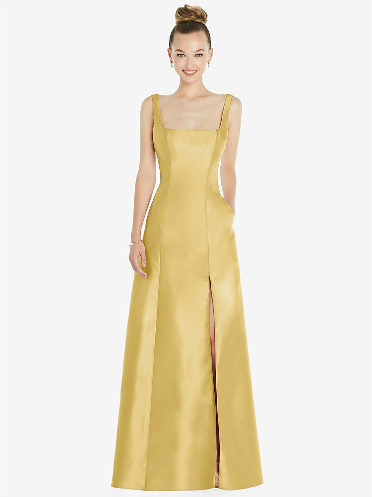 【STYLE: D826】Sleeveless Square-Neck Princess Line Gown with Pockets【COLOR: Maize】