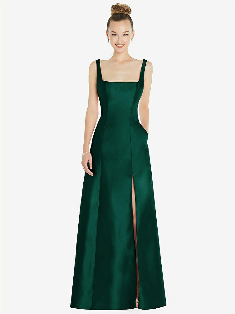 【STYLE: D826】Sleeveless Square-Neck Princess Line Gown with Pockets【COLOR: Hunter Green】