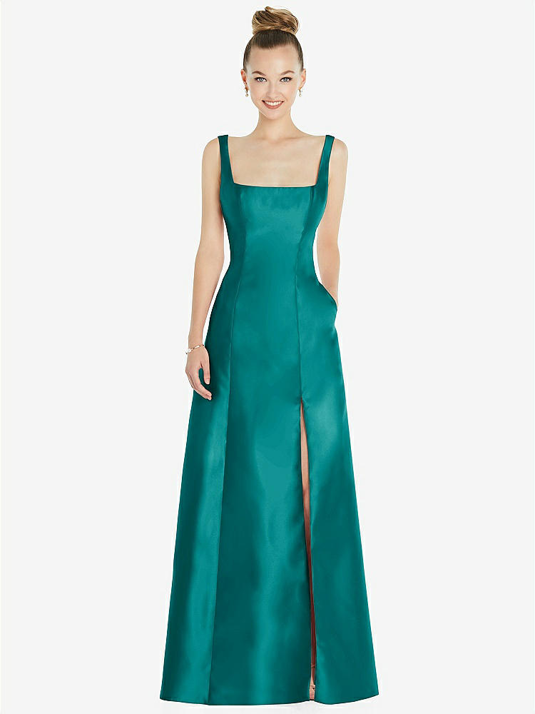 【STYLE: D826】Sleeveless Square-Neck Princess Line Gown with Pockets【COLOR: Jade】