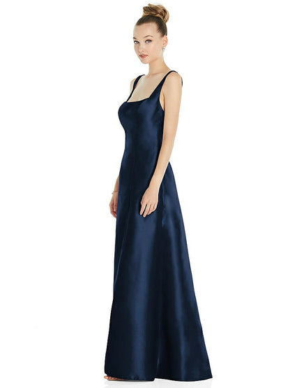 【STYLE: D826】Sleeveless Square-Neck Princess Line Gown with Pockets【COLOR: Midnight Navy】