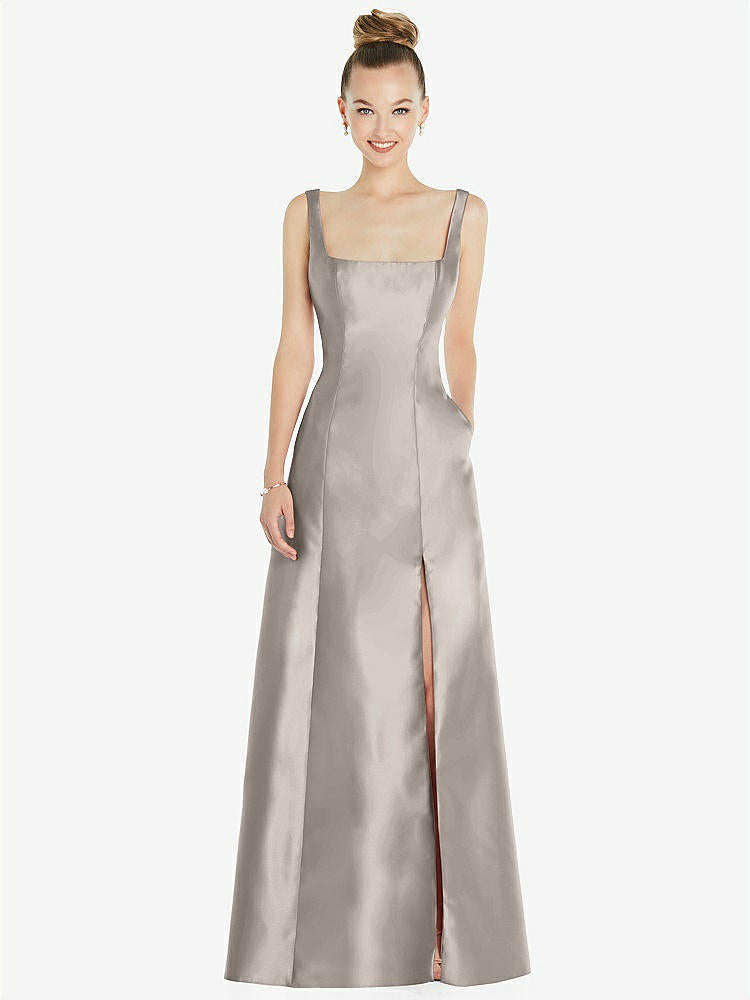 【STYLE: D826】Sleeveless Square-Neck Princess Line Gown with Pockets【COLOR: Taupe】