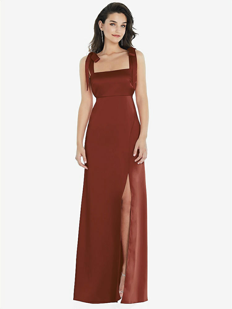 【STYLE: 8224】Flat Tie-Shoulder Empire Waist Maxi Dress with Front Slit【COLOR: Auburn Moon】
