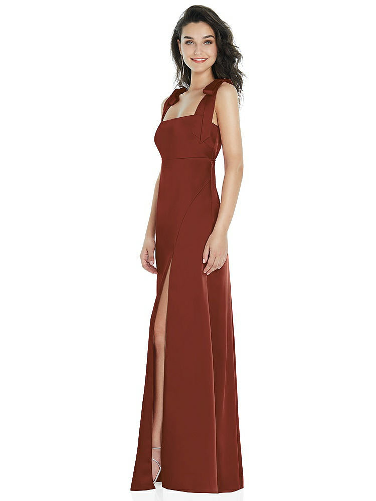 【STYLE: 8224】Flat Tie-Shoulder Empire Waist Maxi Dress with Front Slit【COLOR: Auburn Moon】