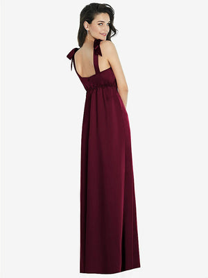 【STYLE: 8224】Flat Tie-Shoulder Empire Waist Maxi Dress with Front Slit【COLOR: Cabernet】