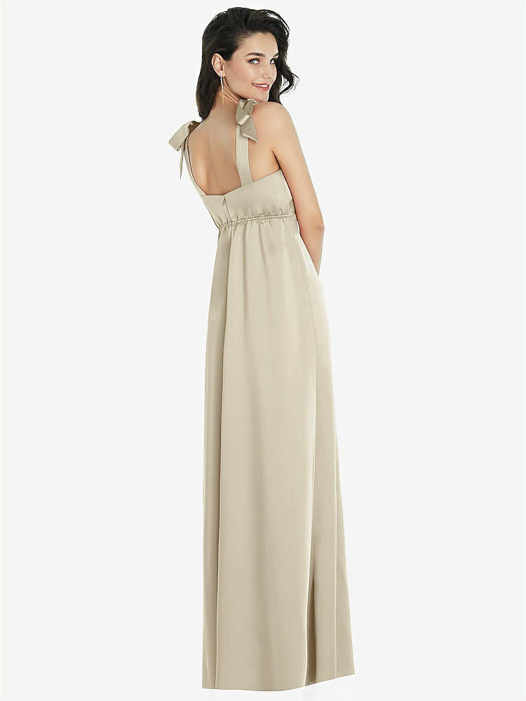 【STYLE: 8224】Flat Tie-Shoulder Empire Waist Maxi Dress with Front Slit【COLOR: Champagne】
