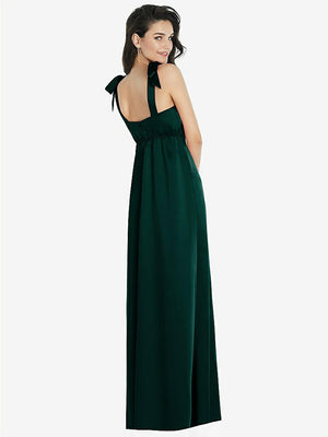 【STYLE: 8224】Flat Tie-Shoulder Empire Waist Maxi Dress with Front Slit【COLOR: Evergreen】