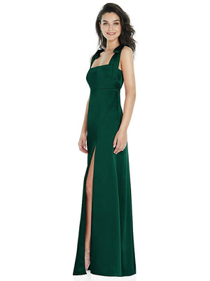 【STYLE: 8224】Flat Tie-Shoulder Empire Waist Maxi Dress with Front Slit【COLOR: Hunter Green】