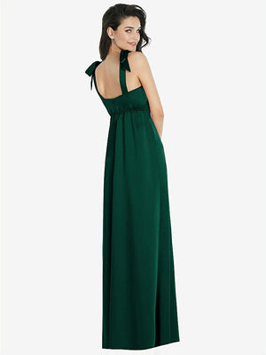 【STYLE: 8224】Flat Tie-Shoulder Empire Waist Maxi Dress with Front Slit【COLOR: Hunter Green】