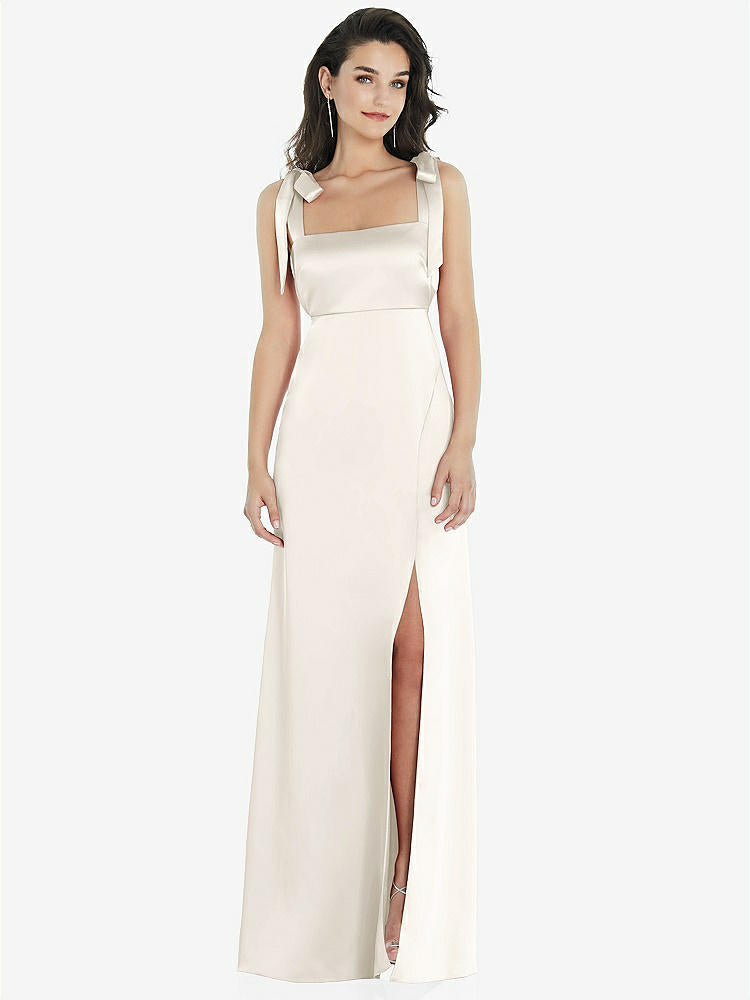 【STYLE: 8224】Flat Tie-Shoulder Empire Waist Maxi Dress with Front Slit【COLOR: Ivory】