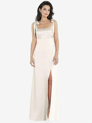 【STYLE: 8224】Flat Tie-Shoulder Empire Waist Maxi Dress with Front Slit【COLOR: Ivory】