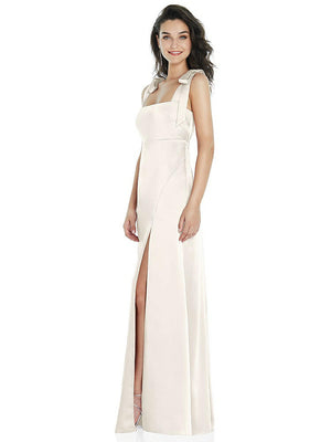 【STYLE: 8224】Flat Tie-Shoulder Empire Waist Maxi Dress with Front Slit【COLOR: Ivory】