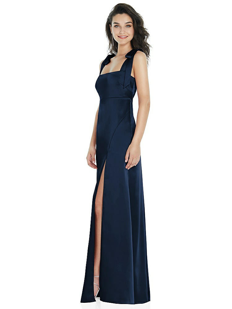 【STYLE: 8224】Flat Tie-Shoulder Empire Waist Maxi Dress with Front Slit【COLOR: Midnight Navy】
