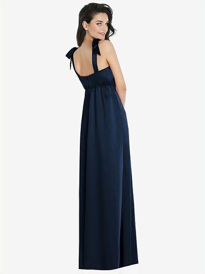 【STYLE: 8224】Flat Tie-Shoulder Empire Waist Maxi Dress with Front Slit【COLOR: Midnight Navy】