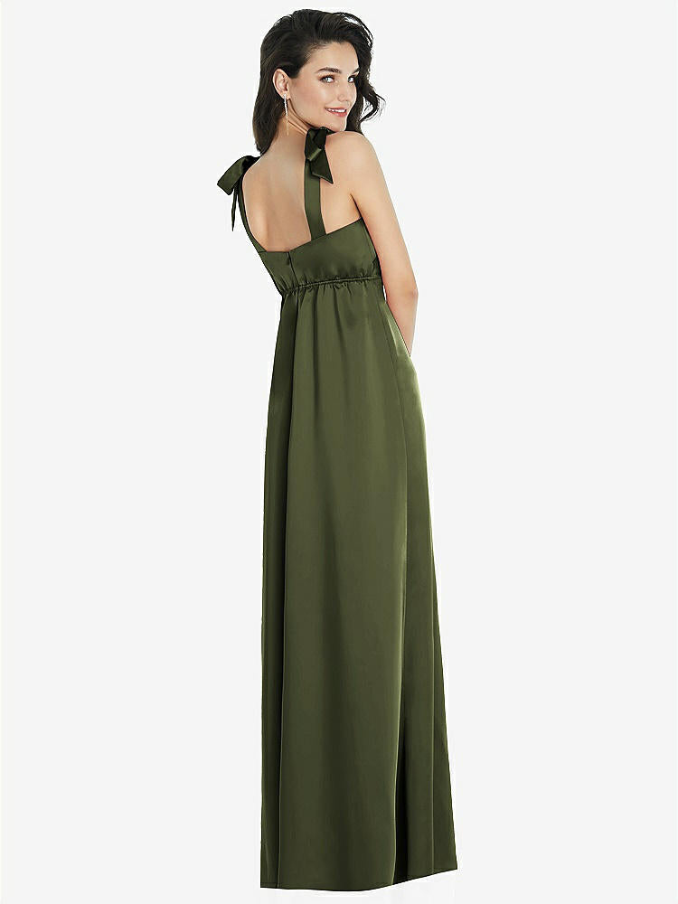 【STYLE: 8224】Flat Tie-Shoulder Empire Waist Maxi Dress with Front Slit【COLOR: Olive Green】