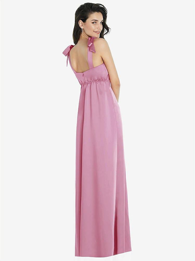 【NEW】【STYLE: 8224】脂肪 ネクタイ肩 帝国 ウエスト マキシ ドレス フロント スリット【COLOR: Powder Pink】【SIZE: 00-30W】