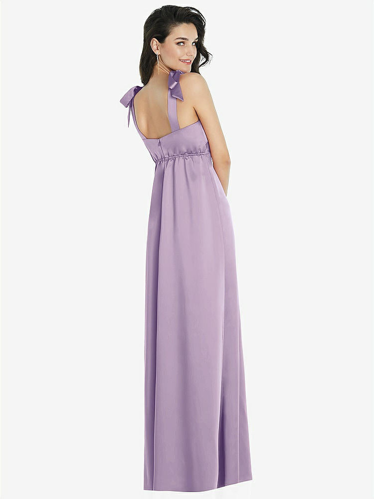 【NEW】【STYLE: 8224】脂肪 ネクタイ肩 帝国 ウエスト マキシ ドレス フロント スリット【COLOR: Pale Purple】【SIZE: 00-30W】
