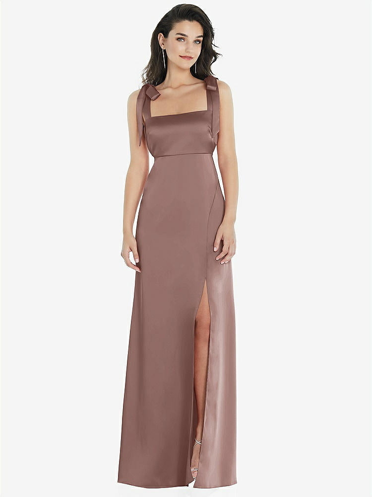 【STYLE: 8224】Flat Tie-Shoulder Empire Waist Maxi Dress with Front Slit【COLOR: Sienna】