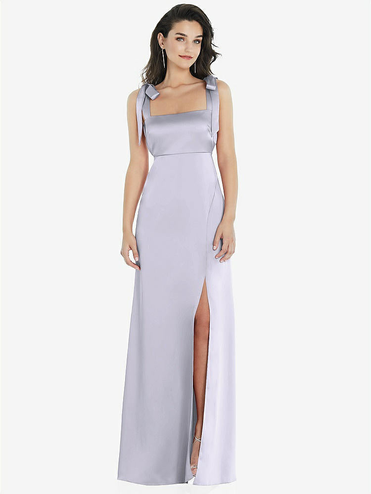 【STYLE: 8224】Flat Tie-Shoulder Empire Waist Maxi Dress with Front Slit【COLOR: Silver Dove】