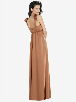 【STYLE: 8224】Flat Tie-Shoulder Empire Waist Maxi Dress with Front Slit【COLOR: Toffee】
