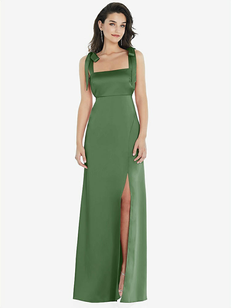 【STYLE: 8224】Flat Tie-Shoulder Empire Waist Maxi Dress with Front Slit【COLOR: Vineyard Green】