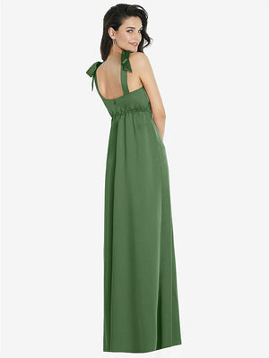 【STYLE: 8224】Flat Tie-Shoulder Empire Waist Maxi Dress with Front Slit【COLOR: Vineyard Green】