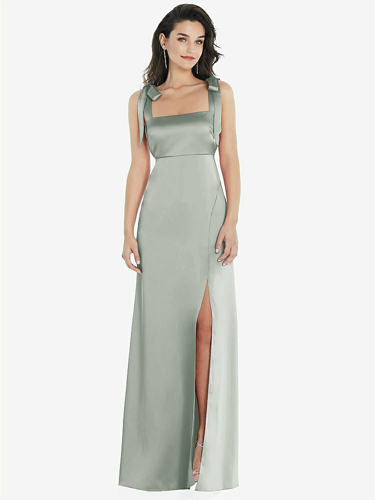 【STYLE: 8224】Flat Tie-Shoulder Empire Waist Maxi Dress with Front Slit【COLOR: Willow Green】