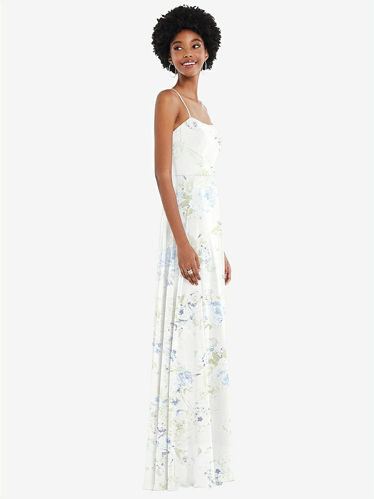 【STYLE: 1559】Scoop Neck Convertible Tie-Strap Maxi Dress with Front Slit【COLOR: Bleu Garden】