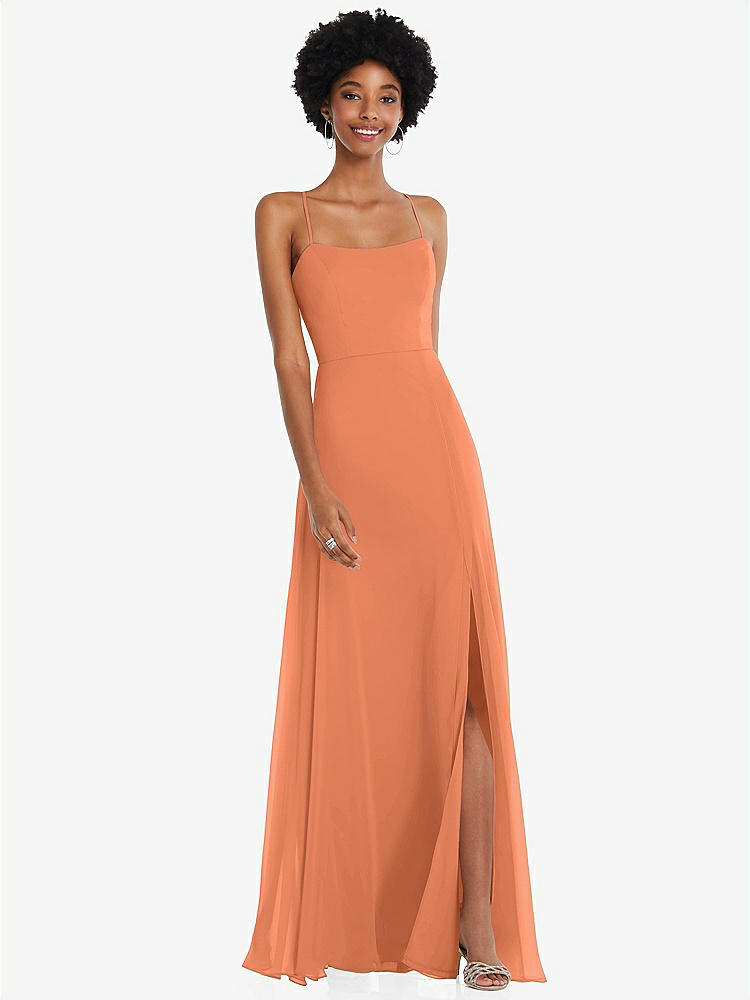 【STYLE: 1559】Scoop Neck Convertible Tie-Strap Maxi Dress with Front Slit【COLOR: Sweet Melon】