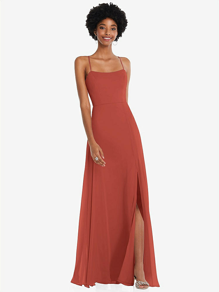 【STYLE: 1559】Scoop Neck Convertible Tie-Strap Maxi Dress with Front Slit【COLOR: Amber Sunset】