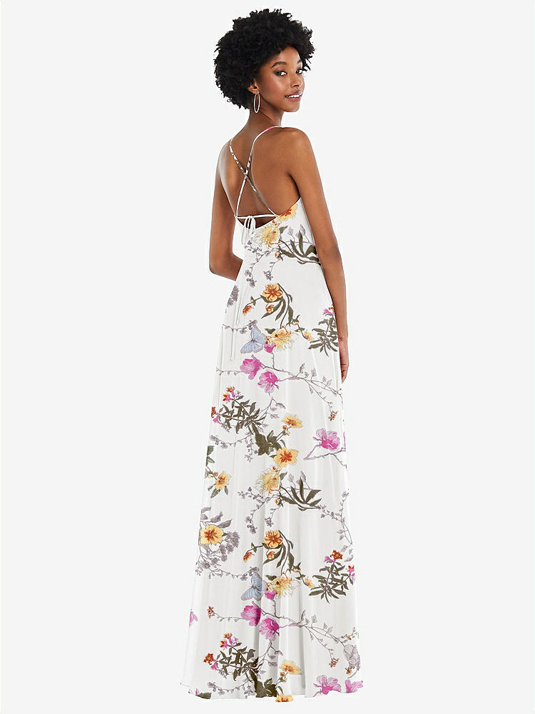 【STYLE: 1559】Scoop Neck Convertible Tie-Strap Maxi Dress with Front Slit【COLOR: Butterfly Botanica Ivory】