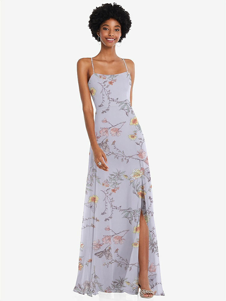 【STYLE: 1559】Scoop Neck Convertible Tie-Strap Maxi Dress with Front Slit【COLOR: Butterfly Botanica Silver Dove】