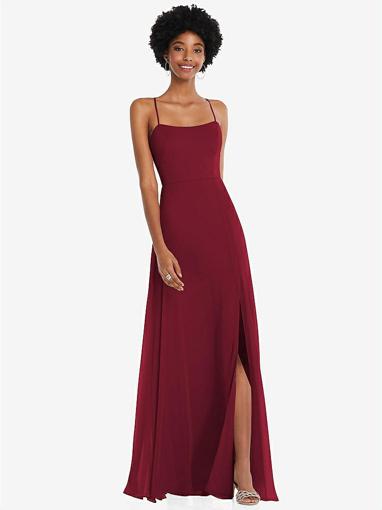 【STYLE: 1559】Scoop Neck Convertible Tie-Strap Maxi Dress with Front Slit【COLOR: Burgundy】
