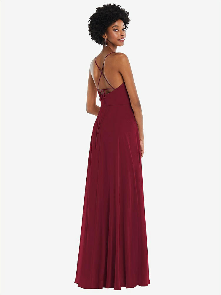 【STYLE: 1559】Scoop Neck Convertible Tie-Strap Maxi Dress with Front Slit【COLOR: Burgundy】