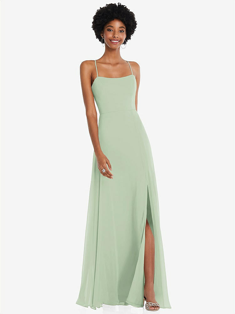 【STYLE: 1559】Scoop Neck Convertible Tie-Strap Maxi Dress with Front Slit【COLOR: Celadon】