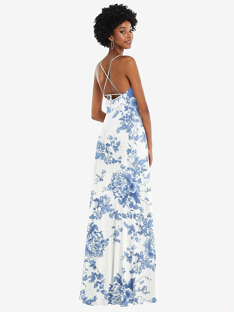 【STYLE: 1559】Scoop Neck Convertible Tie-Strap Maxi Dress with Front Slit【COLOR: Cottage Rose Dusk Blue】