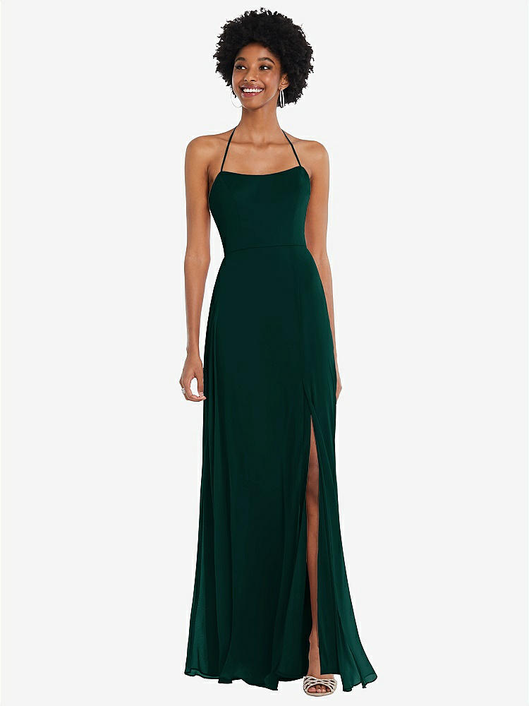 【STYLE: 1559】Scoop Neck Convertible Tie-Strap Maxi Dress with Front Slit【COLOR: Evergreen】