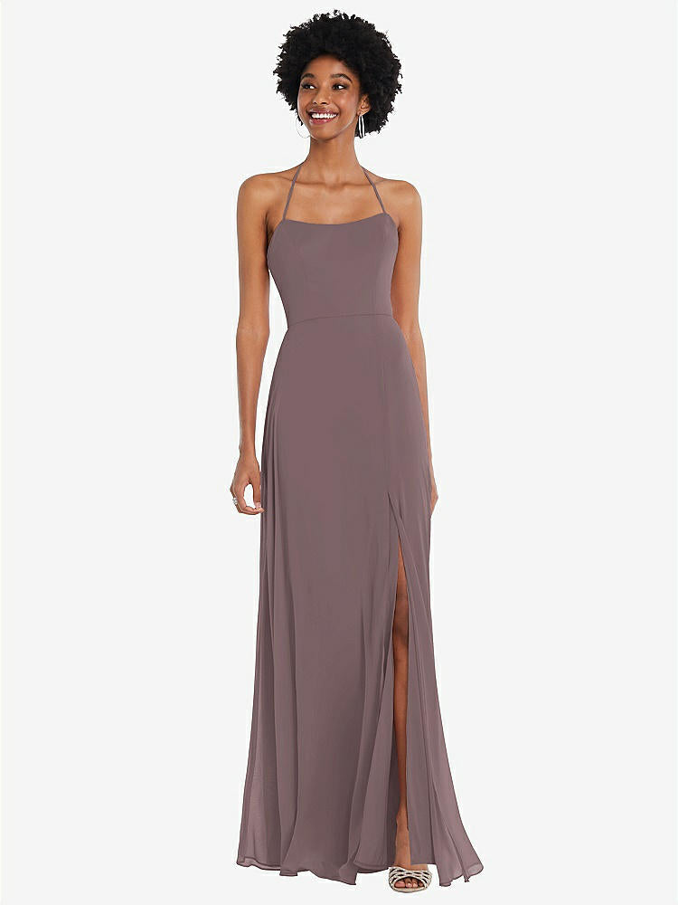 【STYLE: 1559】Scoop Neck Convertible Tie-Strap Maxi Dress with Front Slit【COLOR: French Truffle】