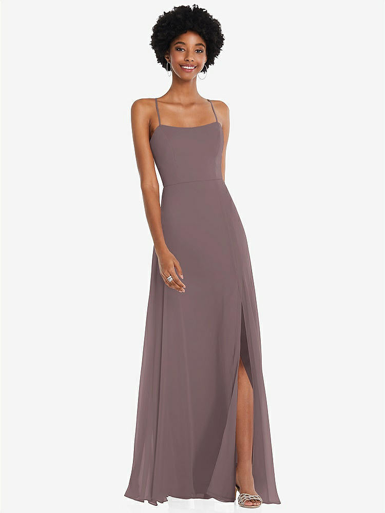 【STYLE: 1559】Scoop Neck Convertible Tie-Strap Maxi Dress with Front Slit【COLOR: French Truffle】