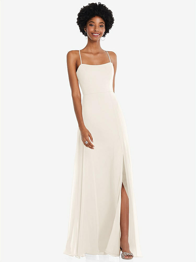 【STYLE: 1559】Scoop Neck Convertible Tie-Strap Maxi Dress with Front Slit【COLOR: Ivory】