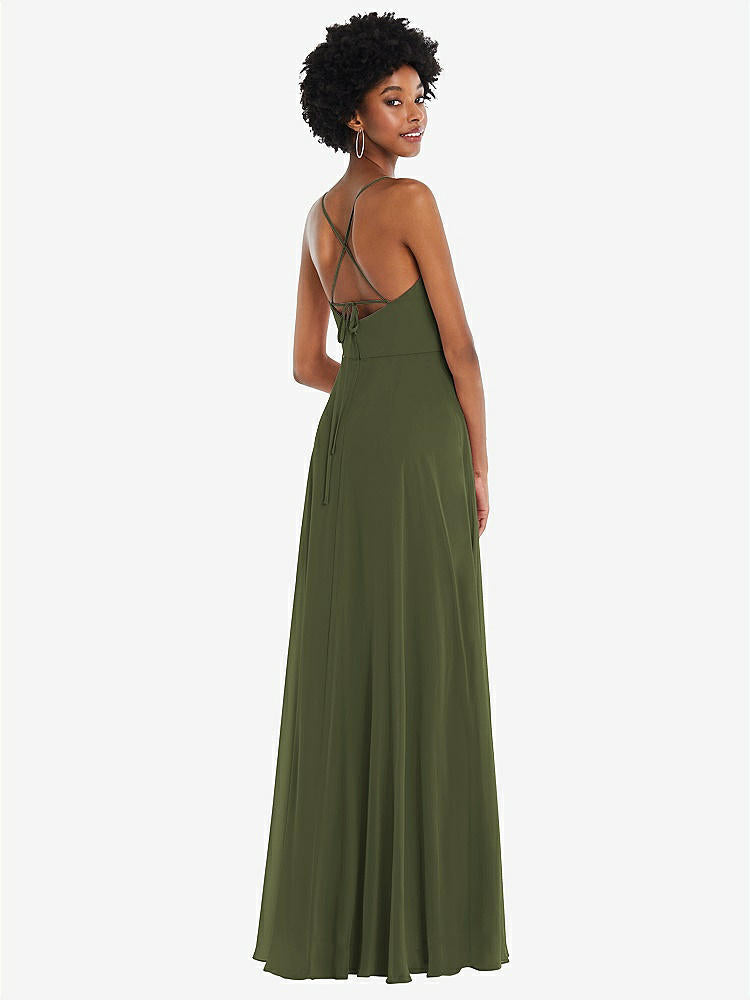 【STYLE: 1559】Scoop Neck Convertible Tie-Strap Maxi Dress with Front Slit【COLOR: Olive Green】