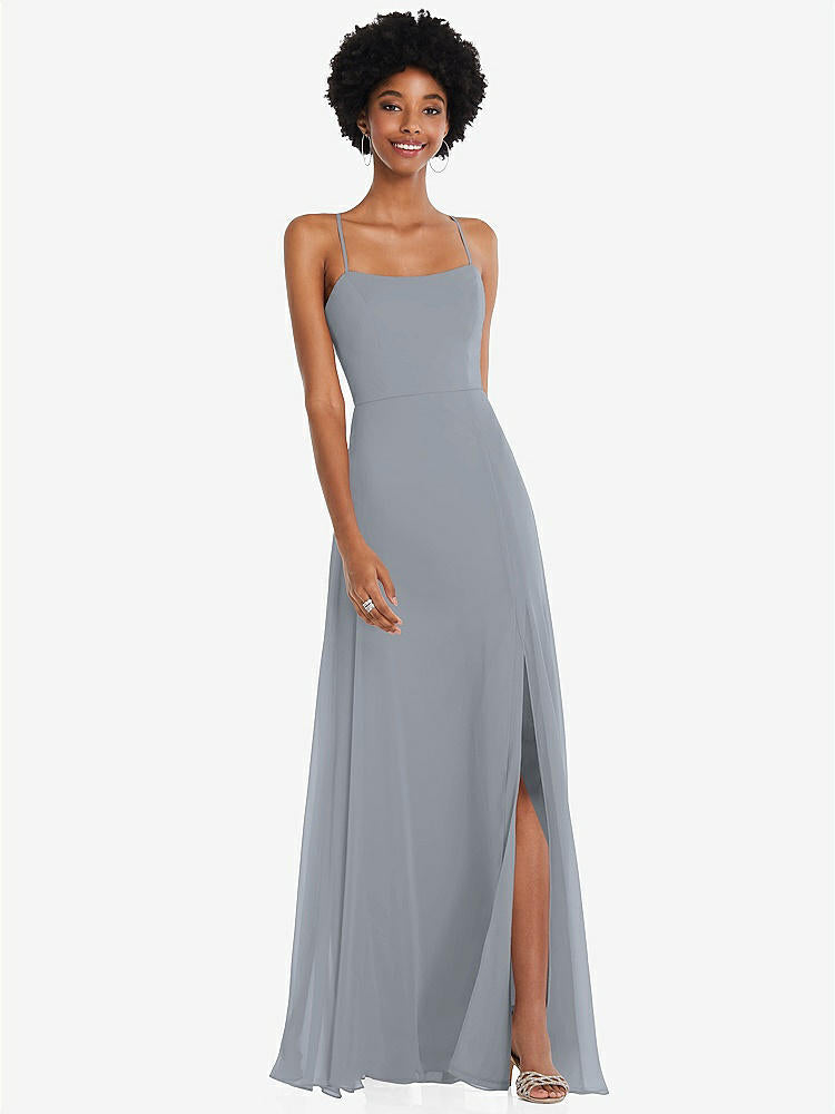 【STYLE: 1559】Scoop Neck Convertible Tie-Strap Maxi Dress with Front Slit【COLOR: Platinum】