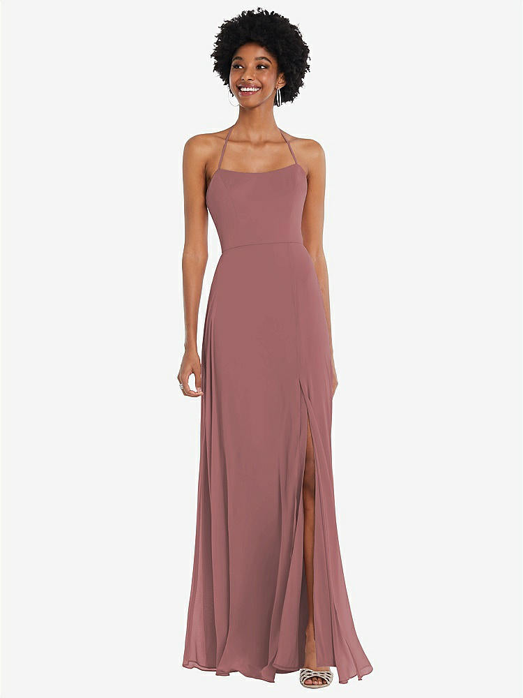 【STYLE: 1559】Scoop Neck Convertible Tie-Strap Maxi Dress with Front Slit【COLOR: Rosewood】