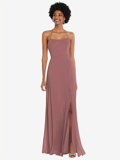 【STYLE: 1559】Scoop Neck Convertible Tie-Strap Maxi Dress with Front Slit【COLOR: Rosewood】