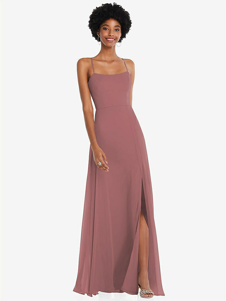 【STYLE: 1559】Scoop Neck Convertible Tie-Strap Maxi Dress with Front Slit【COLOR: Rosewood】