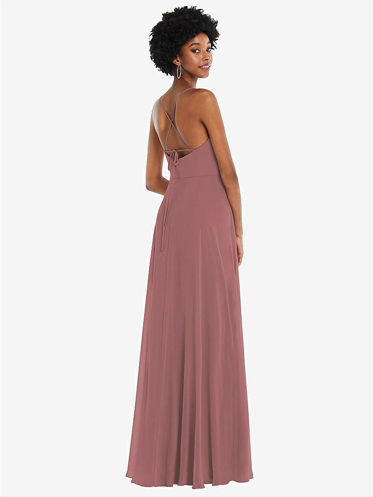【STYLE: 1559】Scoop Neck Convertible Tie-Strap Maxi Dress with Front Slit【COLOR: Rosewood】