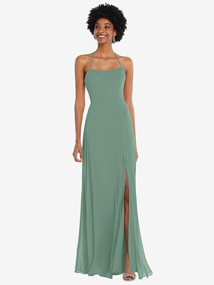 【STYLE: 1559】Scoop Neck Convertible Tie-Strap Maxi Dress with Front Slit【COLOR: Seagrass】