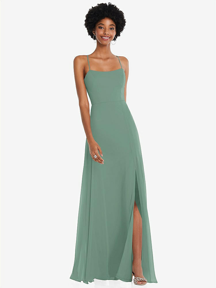 【STYLE: 1559】Scoop Neck Convertible Tie-Strap Maxi Dress with Front Slit【COLOR: Seagrass】