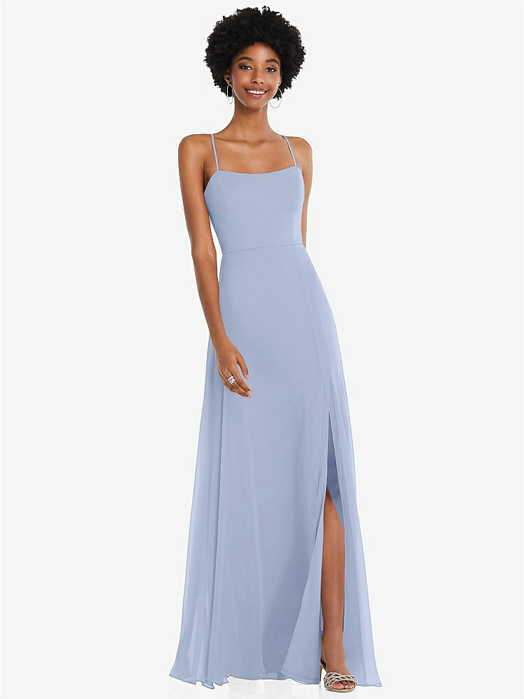 【STYLE: 1559】Scoop Neck Convertible Tie-Strap Maxi Dress with Front Slit【COLOR: Sky Blue】