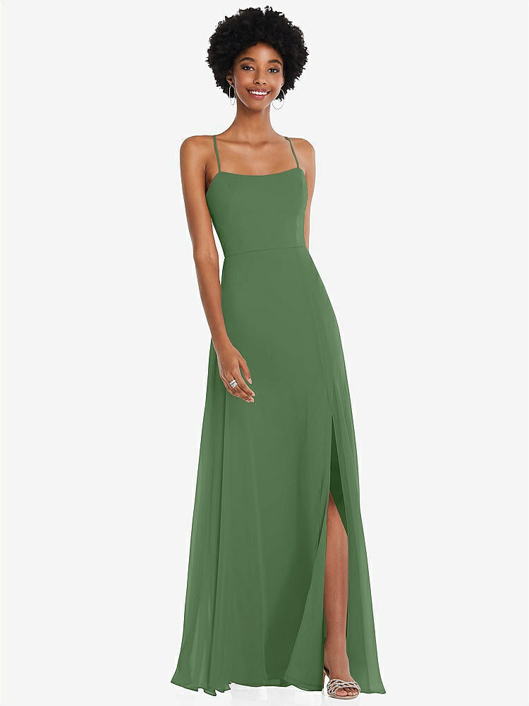 【STYLE: 1559】Scoop Neck Convertible Tie-Strap Maxi Dress with Front Slit【COLOR: Vineyard Green】