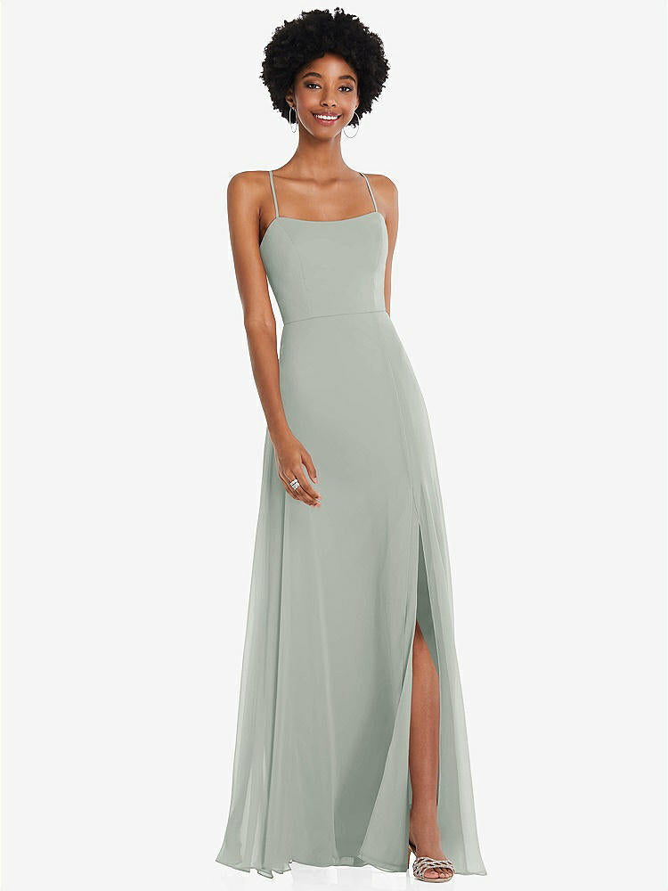 【STYLE: 1559】Scoop Neck Convertible Tie-Strap Maxi Dress with Front Slit【COLOR: Willow Green】